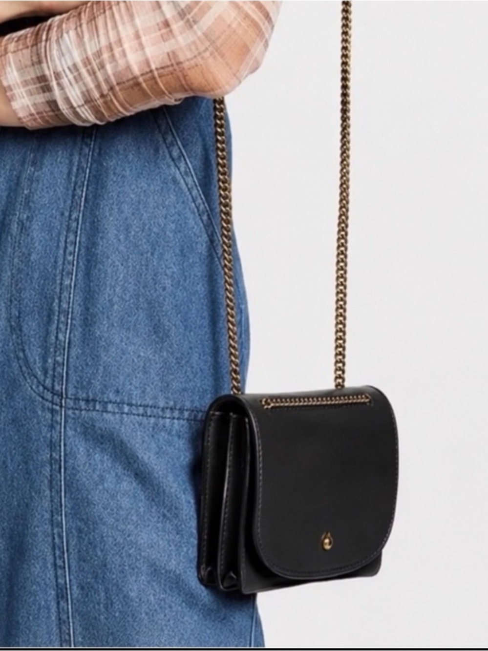 Madewell Leather Wallet Crossbody Bag Black Gold Chain Strap Mini Purse Classic